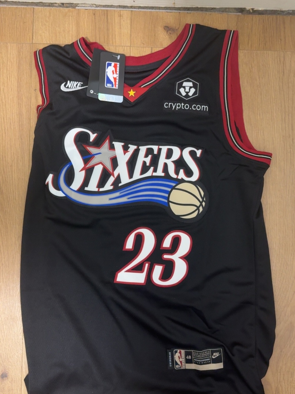 Nike Black Philadelphia 76ers Jersey with Red Trim - #23